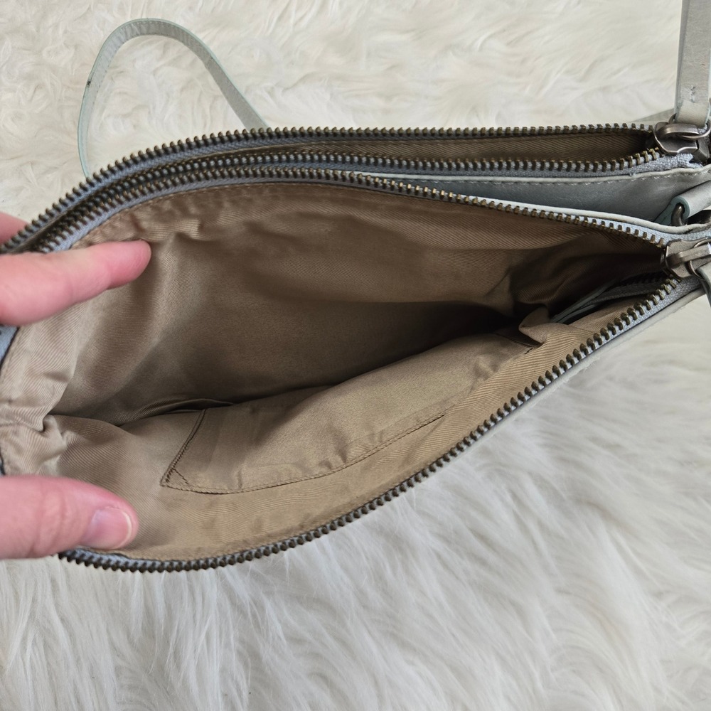 Lucky Brand Light Seafoam Leather Double Zip Crossbody Bag Slim Messenger - Picture 7 of 12